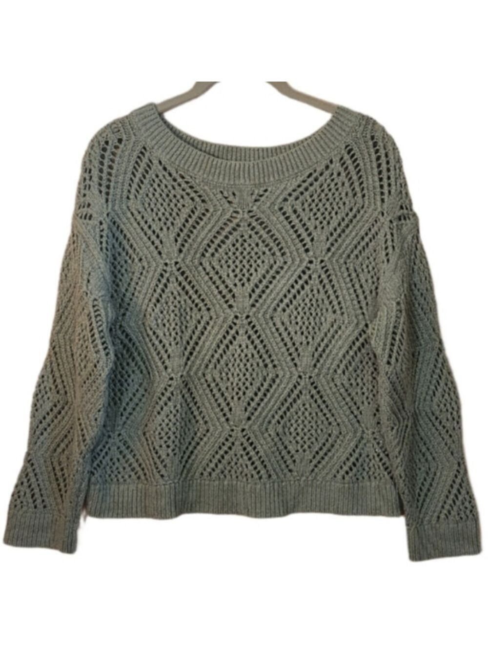 OLIVE GREEN OPEN KNIT GEORGIE SWEATER 7/8 SLEEVE EUC XS